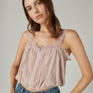 NWT Lucky Brand Pleated Eyelet Bubble Tank Top, Mauve Pink, XS
